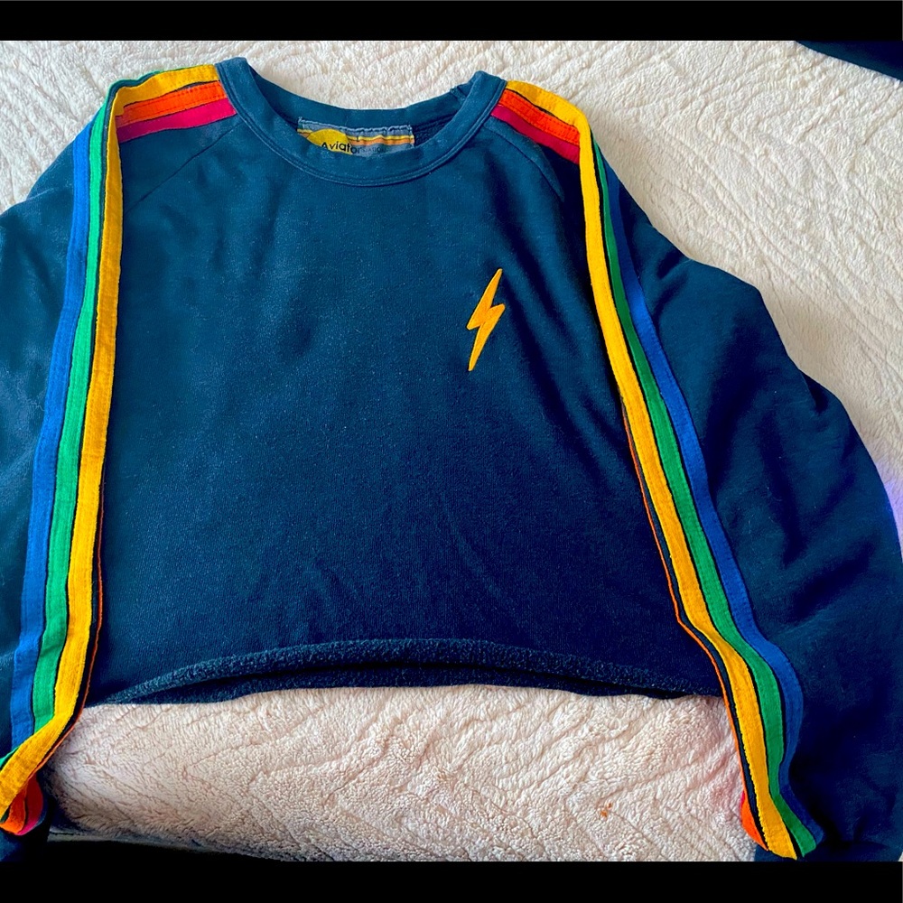 Aviator Nation 5 stripe cropped sweatshirt
